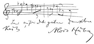 Hábův zápis s motivem 1. věty Kvartetu op. 4