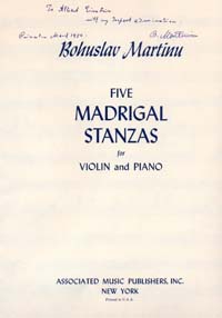 Pět madrigalových stancí s dedikacíBohuslava Martinů, foto archiv
