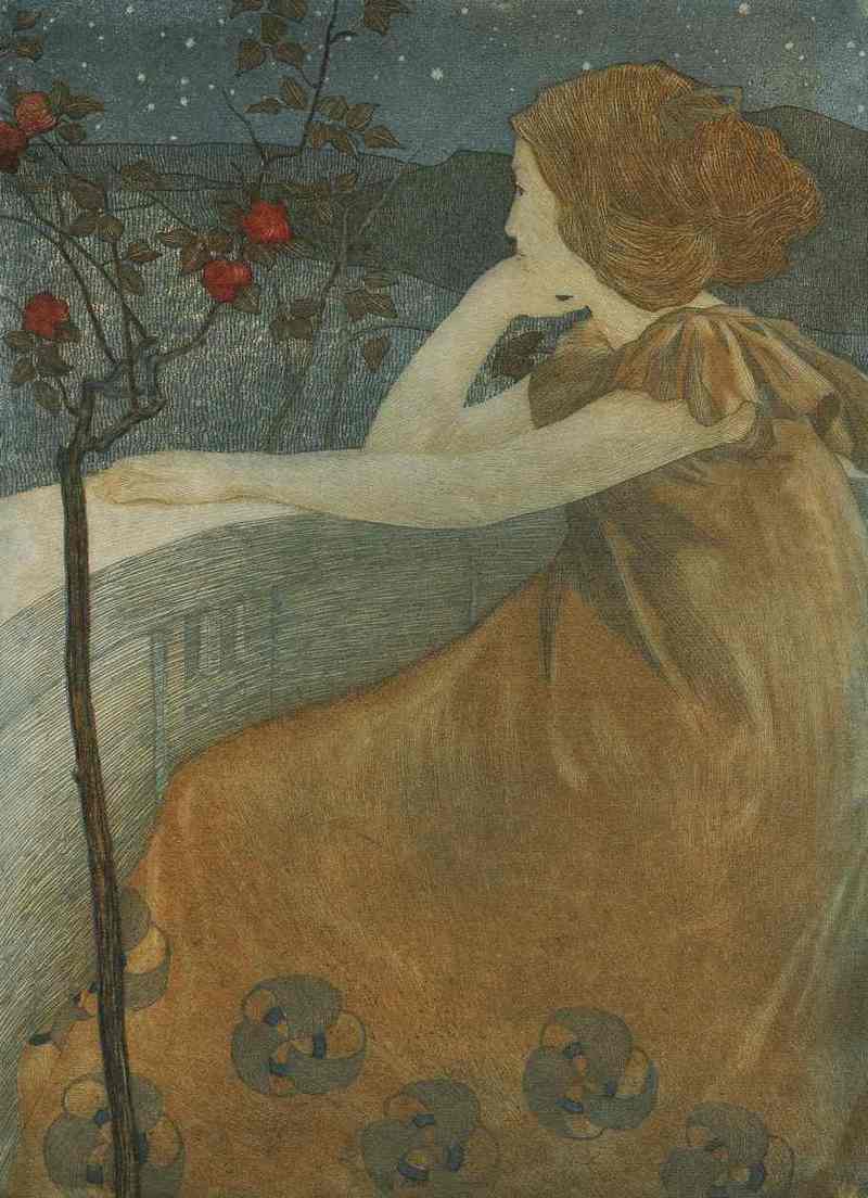 Vojtěch Preissig, Meditace, 1899 lept na papíře, sbírka Patrika Šimona