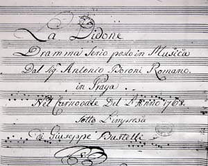 Titulní list pražské partitury Boroniho opery La Didone, provedené v Praze 1768