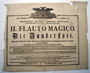 Divadelní cedule k provedení Il flauto magico 26. listopadu 1794