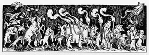 Dřevoryt Moritze Schwinda Jan zvířátka pohřbívají myslivce, jedna z údajných inspirací k 1. symfonii