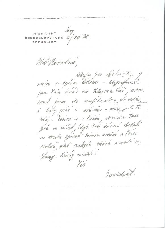 Liteňské návraty - dopis od Masaryka