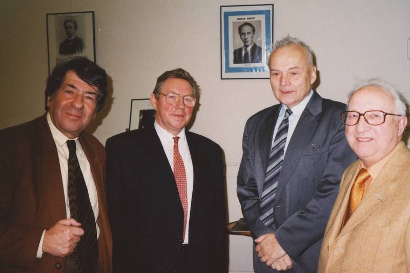 Martinůovští badatelé - zleva Harry Halbreich, Karel van Eycken, Jaroslav Mihule a Guy Erismann