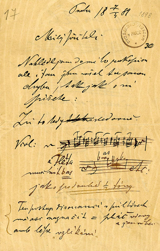 Dopis Antonína Dvořáka Leoši Janáčkovi ze 17. 4. 1889, fota archiv Muzea A. Dvořáka (Národní muzeum Praha)