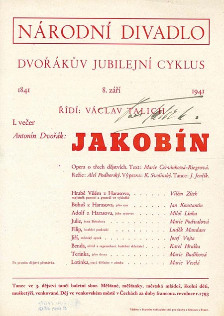 Divadelní cedule s podpisem Václava Talicha, foto Muzeum A. Dvořáka
