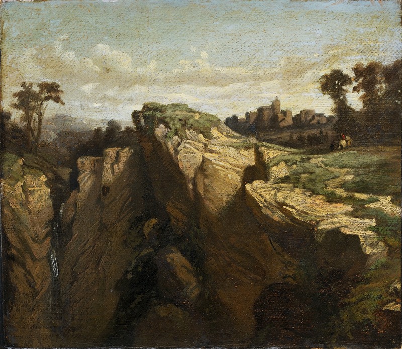 Adolf Kosárek (1830—1859), MALÁ HORSKÁ KRAJINA S VODOPÁDEM, olej na plátně, 18,5 x 21 cm, 1858—59, sbírka Karlštejnská a.s.