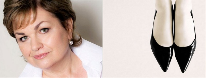 Vlevo Susan Bullock, vpravo vizuál ND k premiéře Elektry
