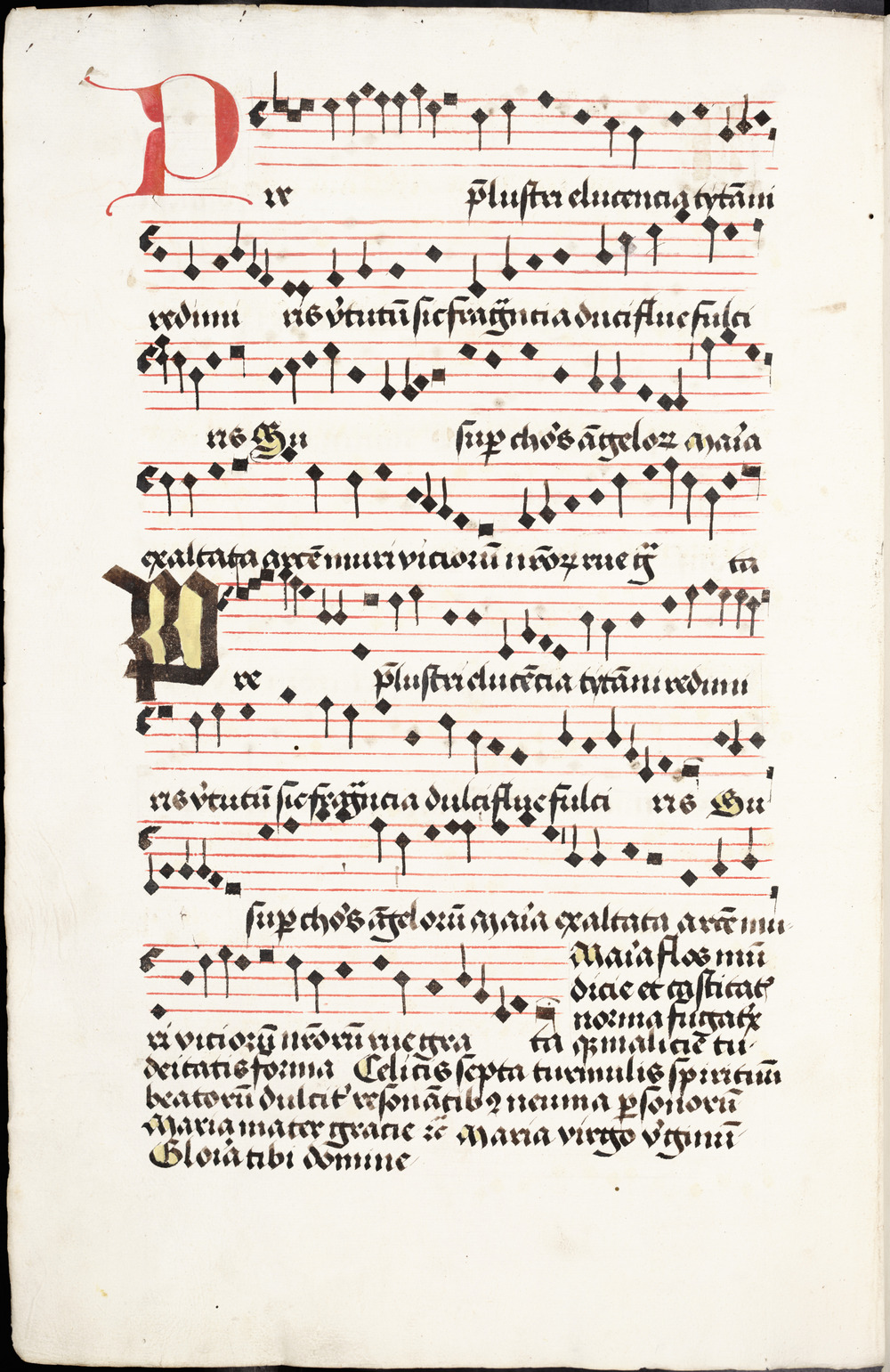 The two-part song “Prelustri elucencia”. A Hussite Latin gradual from Vyskytná by the scribe Martin Baccalarius of Kolín from the year 1512. Collection of the National Museum in Prague – National Museum Library XIII A 2, fol. 376v.