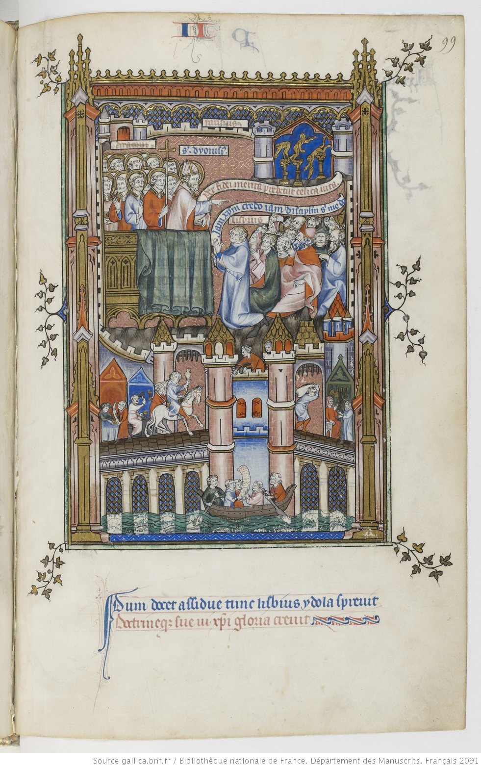 Vyobrazení Paříže v knize Život sv. Denise z počátku 14. stol., foto Bibliothèque nationale de France, Fr. 2091, fol. 99r