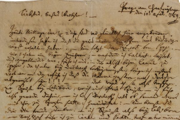 Dopis Wolfganga Amadea Mozarta jeho ženě Constanze z roku 1789