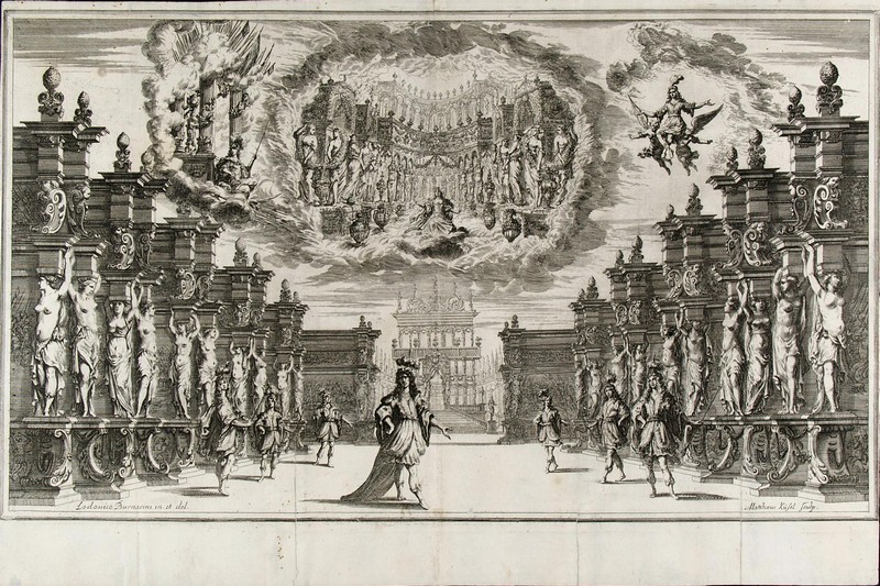 Matthäus Küsel podle Lodovico Ottavio Burnacini, Il Pomo d’Oro. Festa Teatrale Rappresenta in Vienna per l'augustissime Nozze delle Sacre Cesaree Reali Maesta di Leopoldo e Margherita, 1667