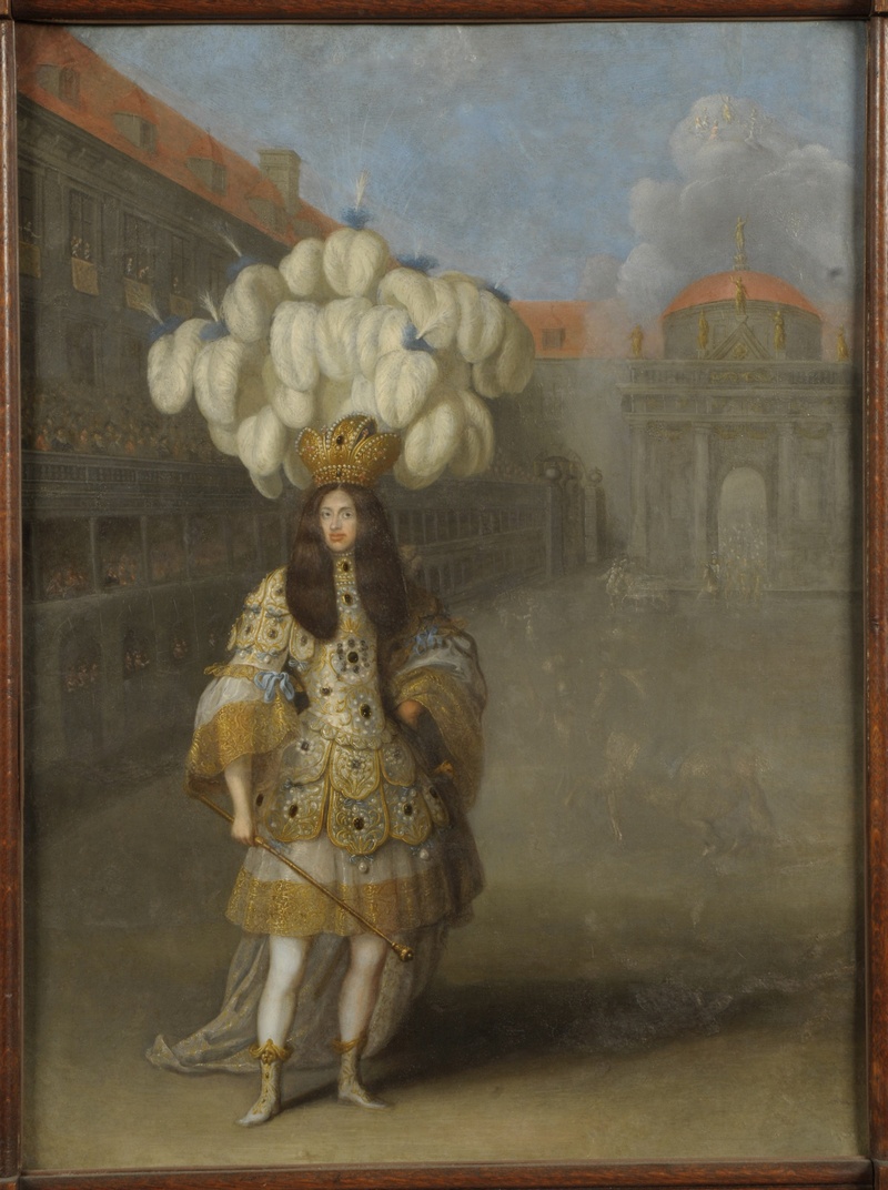 Císař Leopold I. jako účastník koňského baletu La Contesa dell’aria e dell’aqua, kolem 1667, olej a měď, Státní zámek Rájec nad Svitavou